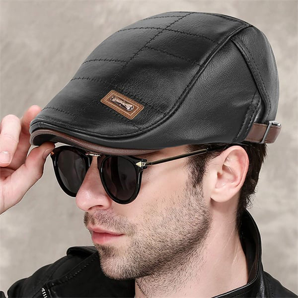 đ„MĂ€ns Trendiga PU-LĂ€der Platt Hatt
