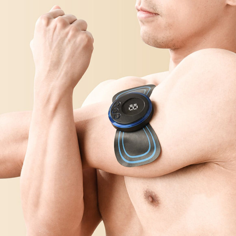đ„BĂ€rbar massageapparat med 8 lĂ€gen och LCD-skĂ€rm - Mini muskelstimulator för smĂ€rtlindring