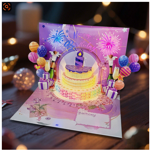 🔥Beste gave 49% RABATT🎁Fyrverkeri pop-up kake med lys og musikk, bursdagskort gave