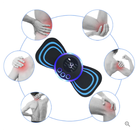 đ„BĂ€rbar massageapparat med 8 lĂ€gen och LCD-skĂ€rm - Mini muskelstimulator för smĂ€rtlindring