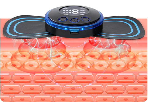 đ„BĂ€rbar massageapparat med 8 lĂ€gen och LCD-skĂ€rm - Mini muskelstimulator för smĂ€rtlindring