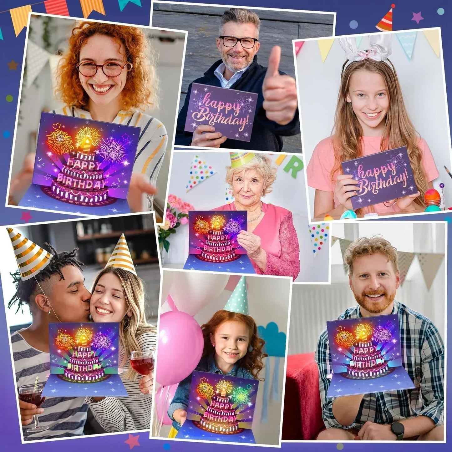🔥Beste gave 49% RABATT🎁Fyrverkeri pop-up kake med lys og musikk, bursdagskort gave