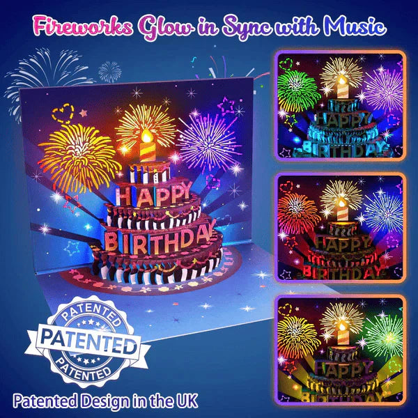 🔥Beste gave 49% RABATT🎁Fyrverkeri pop-up kake med lys og musikk, bursdagskort gave