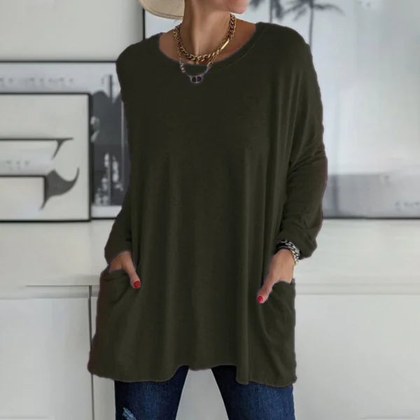 đSISTA DAGEN AV REAN 50 % RABATTđ„°ăS-5XLăRund hals LĂ„ngĂ€rmad lös ficka Solid T-shirt