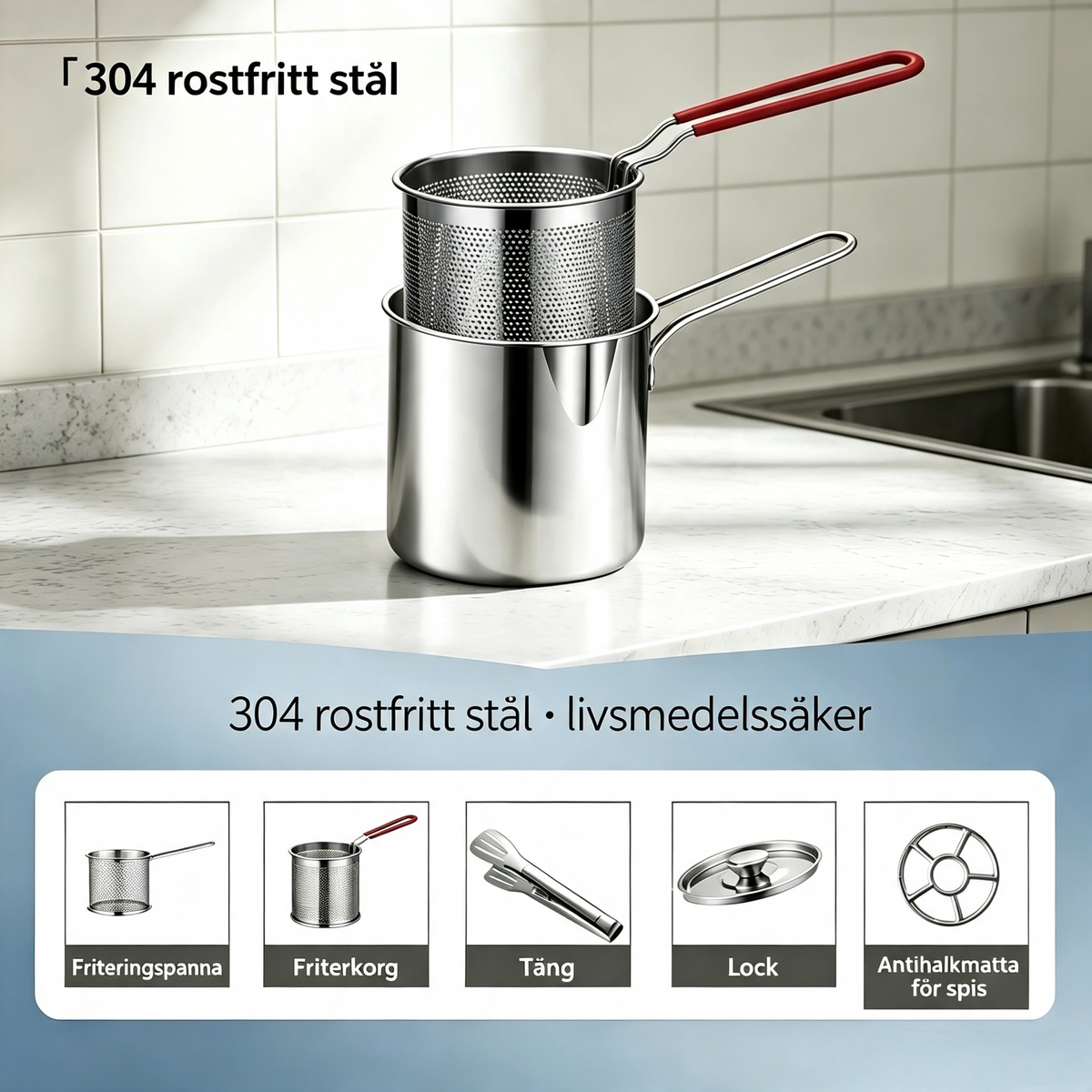 đł 50 % RABATT NU! đ Multifunktionell stekpanna i 304 rostfritt stĂ„l â fritera, steka, koka & stuva i en gryta â perfekt för alla kök đ