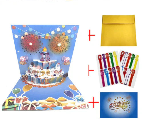 🔥Beste gave 49% RABATT🎁Fyrverkeri pop-up kake med lys og musikk, bursdagskort gave