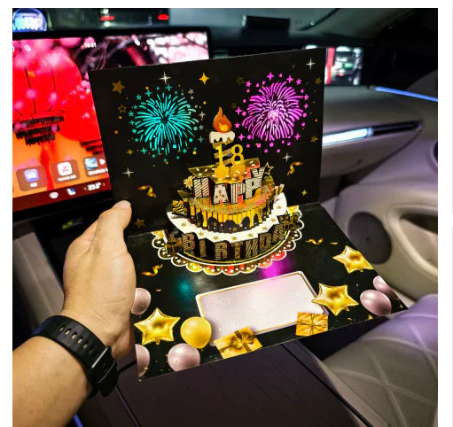 🔥Beste gave 49% RABATT🎁Fyrverkeri pop-up kake med lys og musikk, bursdagskort gave