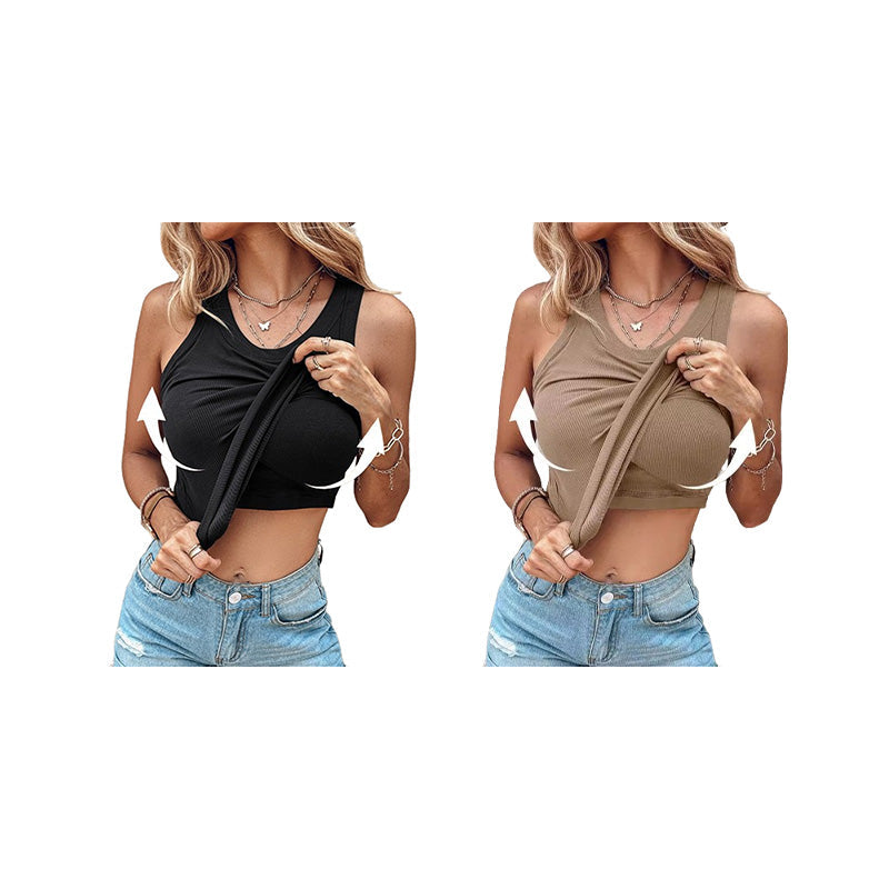 đ 50% RABATT NU! đȘ Kvinnors Ribbstickat Linne med HyllbehĂ„ â Inbyggt Stöd, Stretchigt & Andningsbart â Ingen Extra BH Behövs âš