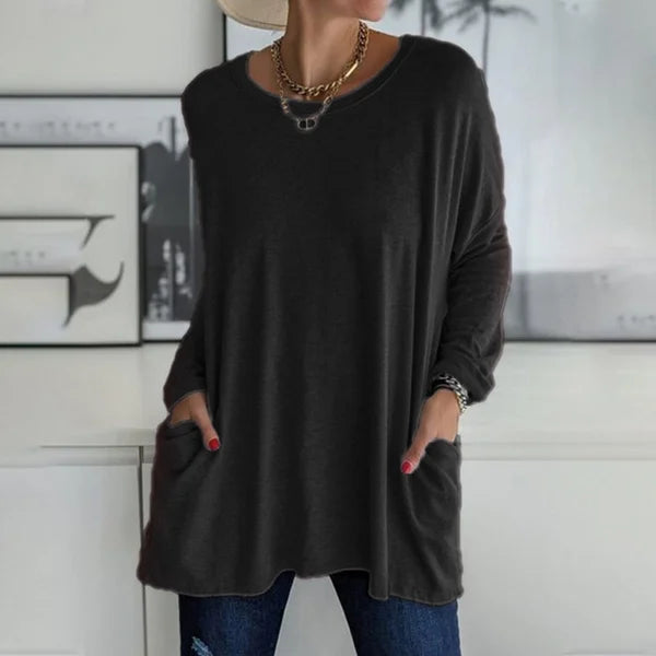 đSISTA DAGEN AV REAN 50 % RABATTđ„°ăS-5XLăRund hals LĂ„ngĂ€rmad lös ficka Solid T-shirt