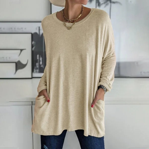đSISTA DAGEN AV REAN 50 % RABATTđ„°ăS-5XLăRund hals LĂ„ngĂ€rmad lös ficka Solid T-shirt