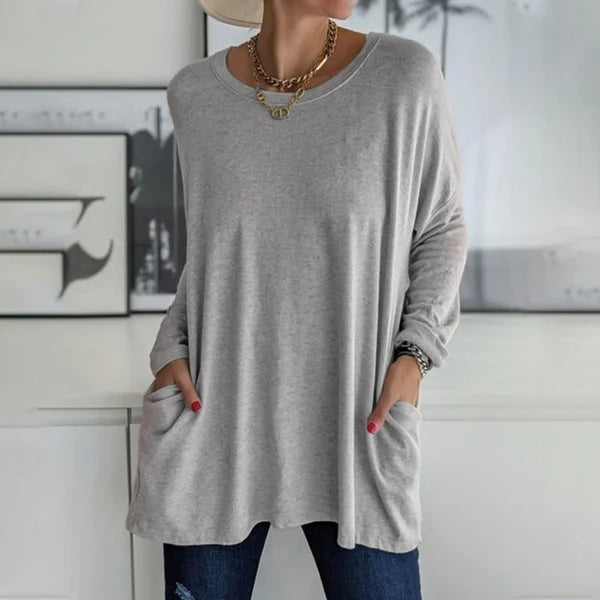 đSISTA DAGEN AV REAN 50 % RABATTđ„°ăS-5XLăRund hals LĂ„ngĂ€rmad lös ficka Solid T-shirt