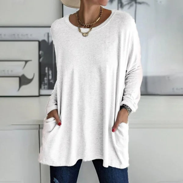 đSISTA DAGEN AV REAN 50 % RABATTđ„°ăS-5XLăRund hals LĂ„ngĂ€rmad lös ficka Solid T-shirt