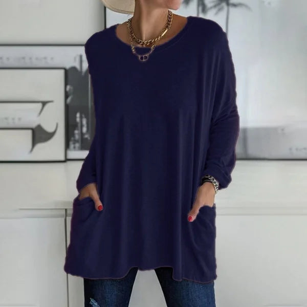 đSISTA DAGEN AV REAN 50 % RABATTđ„°ăS-5XLăRund hals LĂ„ngĂ€rmad lös ficka Solid T-shirt