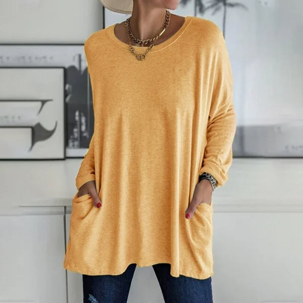 đSISTA DAGEN AV REAN 50 % RABATTđ„°ăS-5XLăRund hals LĂ„ngĂ€rmad lös ficka Solid T-shirt