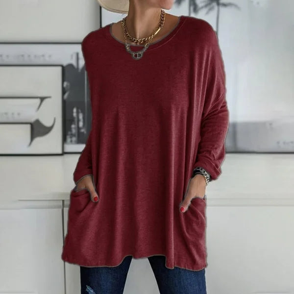 đSISTA DAGEN AV REAN 50 % RABATTđ„°ăS-5XLăRund hals LĂ„ngĂ€rmad lös ficka Solid T-shirt