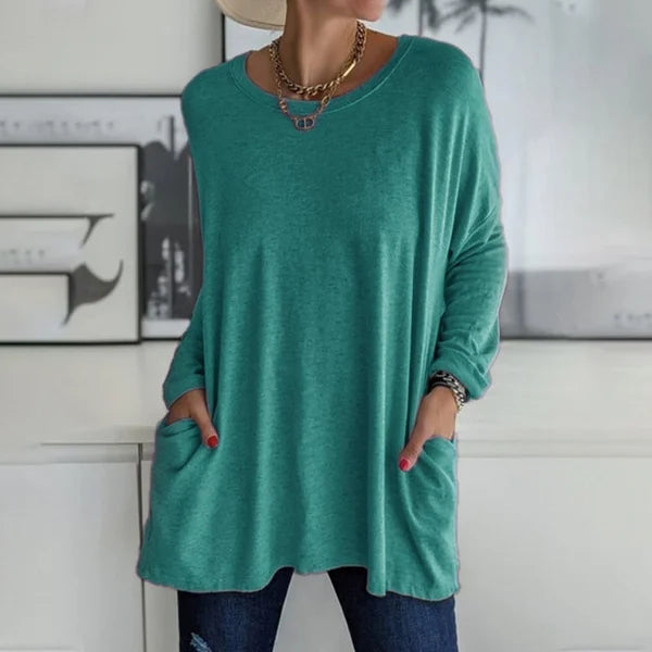 đSISTA DAGEN AV REAN 50 % RABATTđ„°ăS-5XLăRund hals LĂ„ngĂ€rmad lös ficka Solid T-shirt