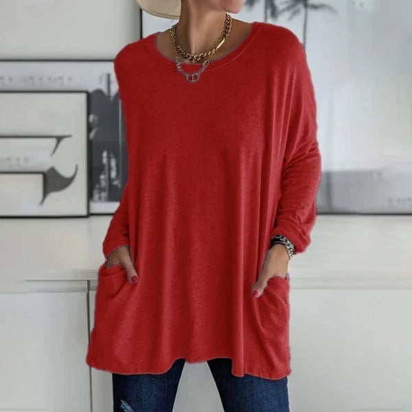 đSISTA DAGEN AV REAN 50 % RABATTđ„°ăS-5XLăRund hals LĂ„ngĂ€rmad lös ficka Solid T-shirt