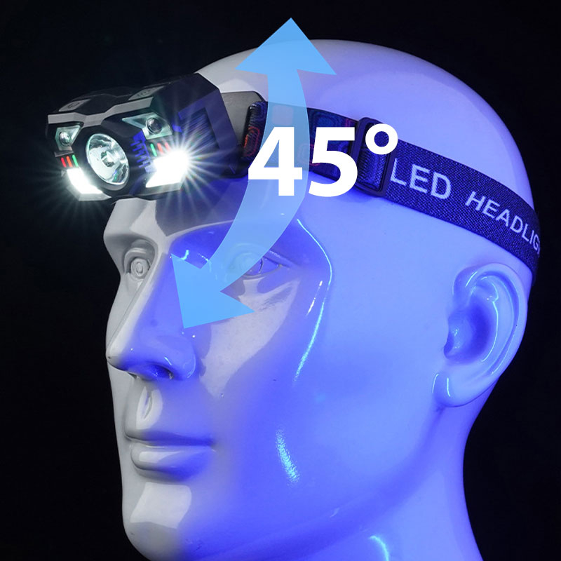 Multifunktionell, uppladdningsbar, justerbar pannlampa med intelligent sensor