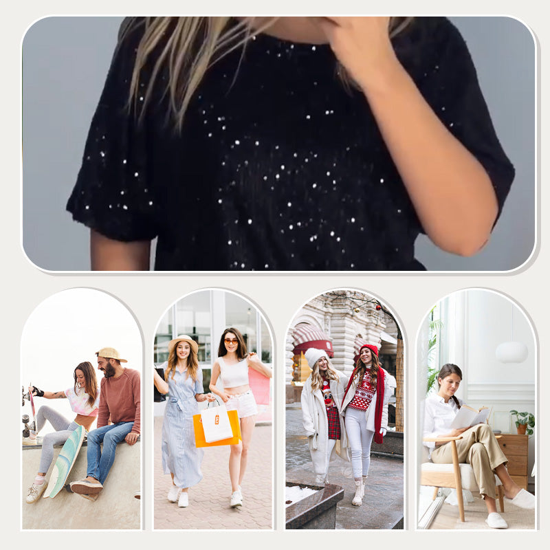 Sequin Crewneck Top & Loose Trousers för kvinnor