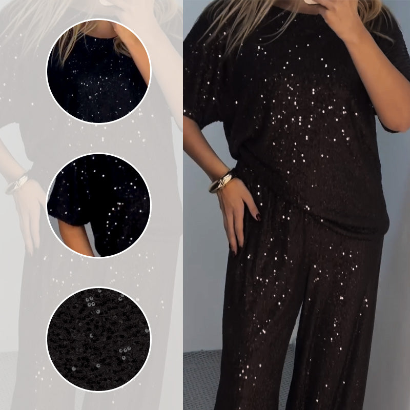 Sequin Crewneck Top & Loose Trousers för kvinnor