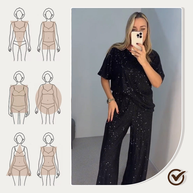 Sequin Crewneck Top & Loose Trousers för kvinnor