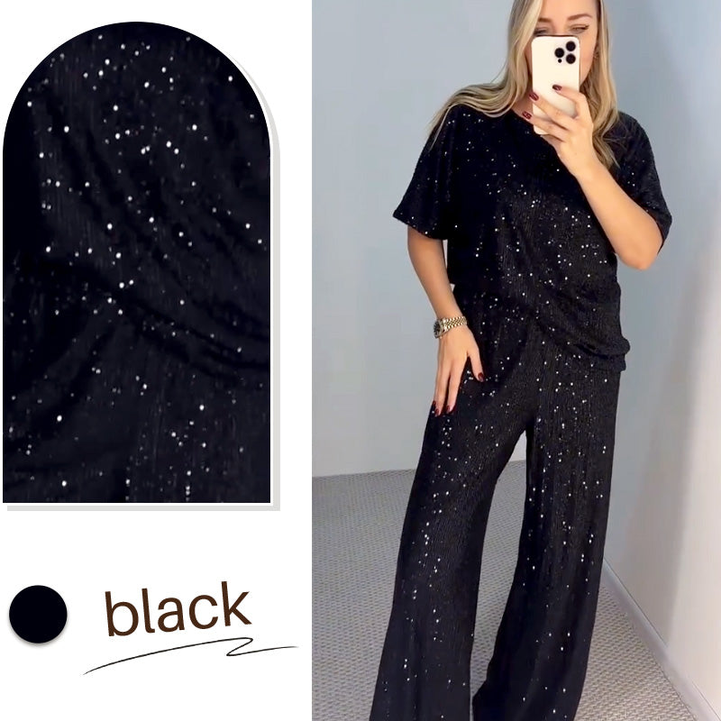 Sequin Crewneck Top & Loose Trousers för kvinnor