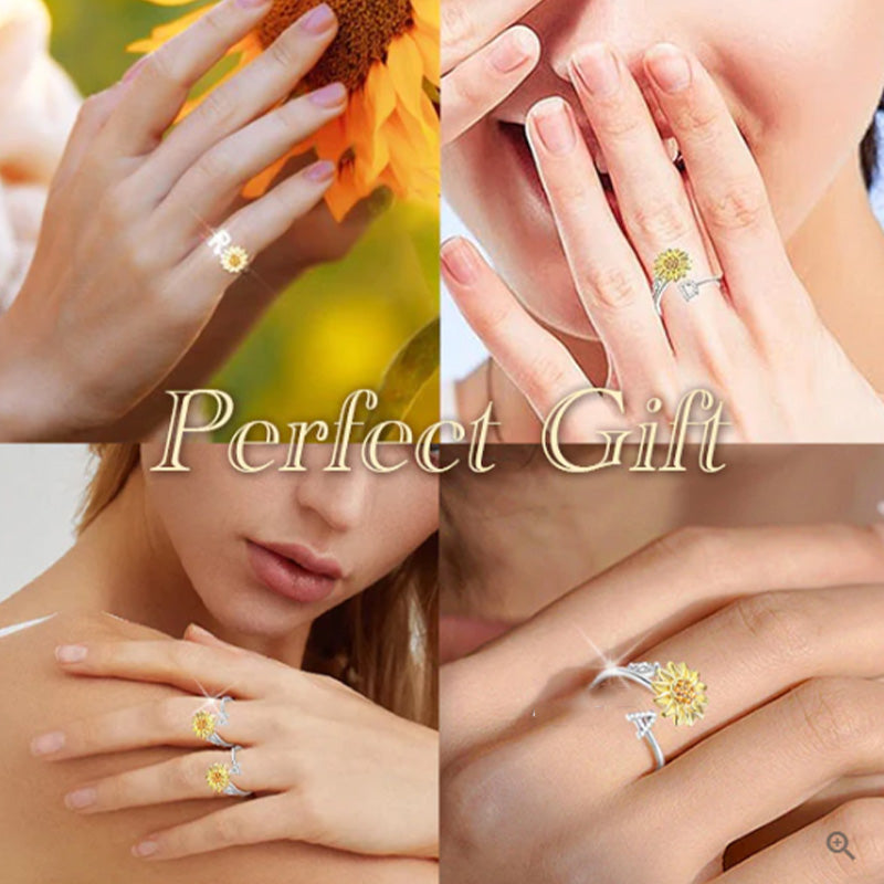 Justerbar Spinner Sunflower Alphabet Ring