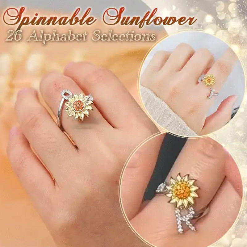 Justerbar Spinner Sunflower Alphabet Ring
