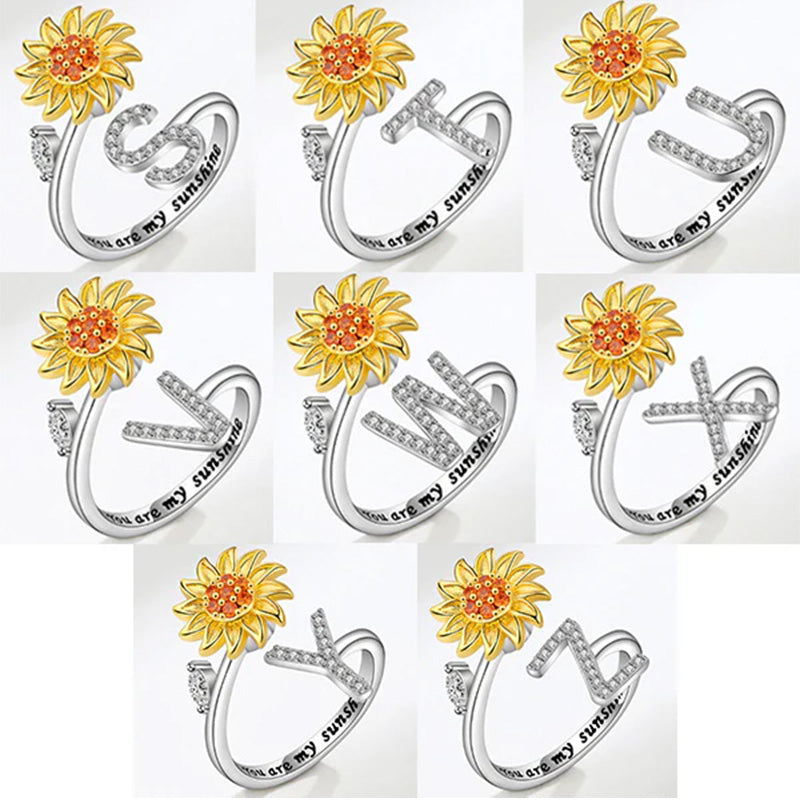 Justerbar Spinner Sunflower Alphabet Ring