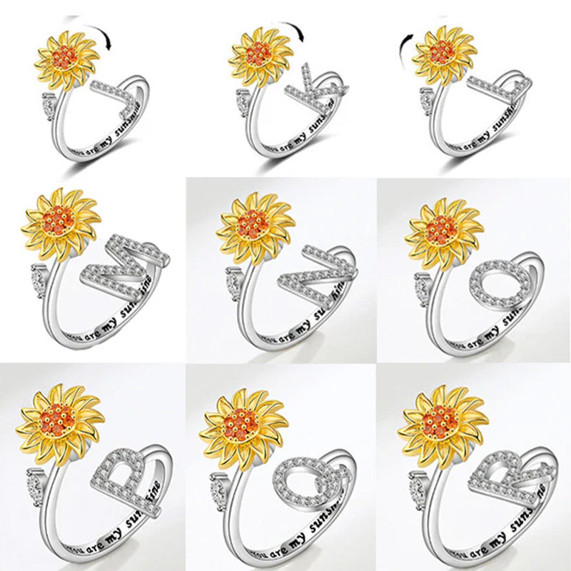 Justerbar Spinner Sunflower Alphabet Ring