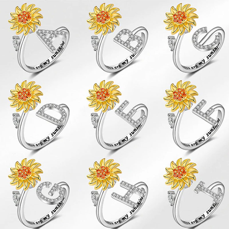 Justerbar Spinner Sunflower Alphabet Ring