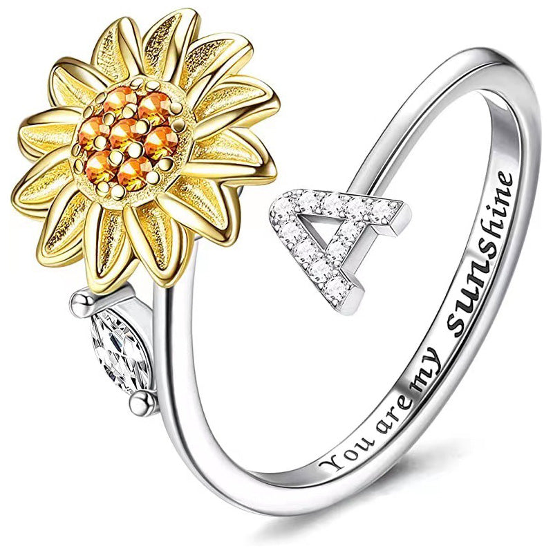Justerbar Spinner Sunflower Alphabet Ring