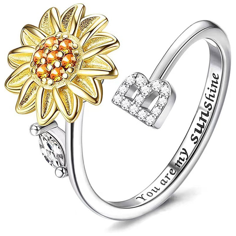Justerbar Spinner Sunflower Alphabet Ring