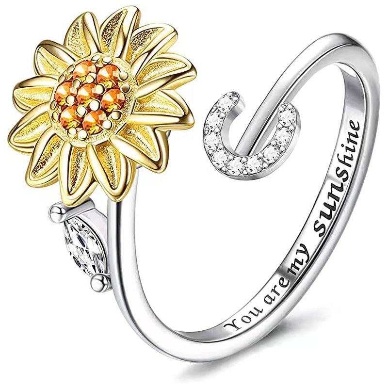 Justerbar Spinner Sunflower Alphabet Ring