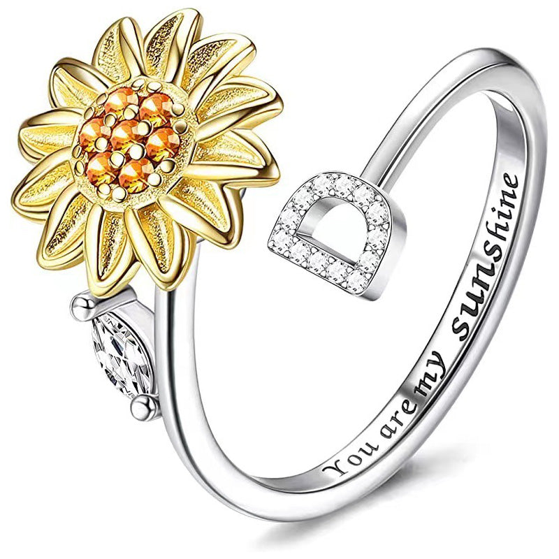 Justerbar Spinner Sunflower Alphabet Ring