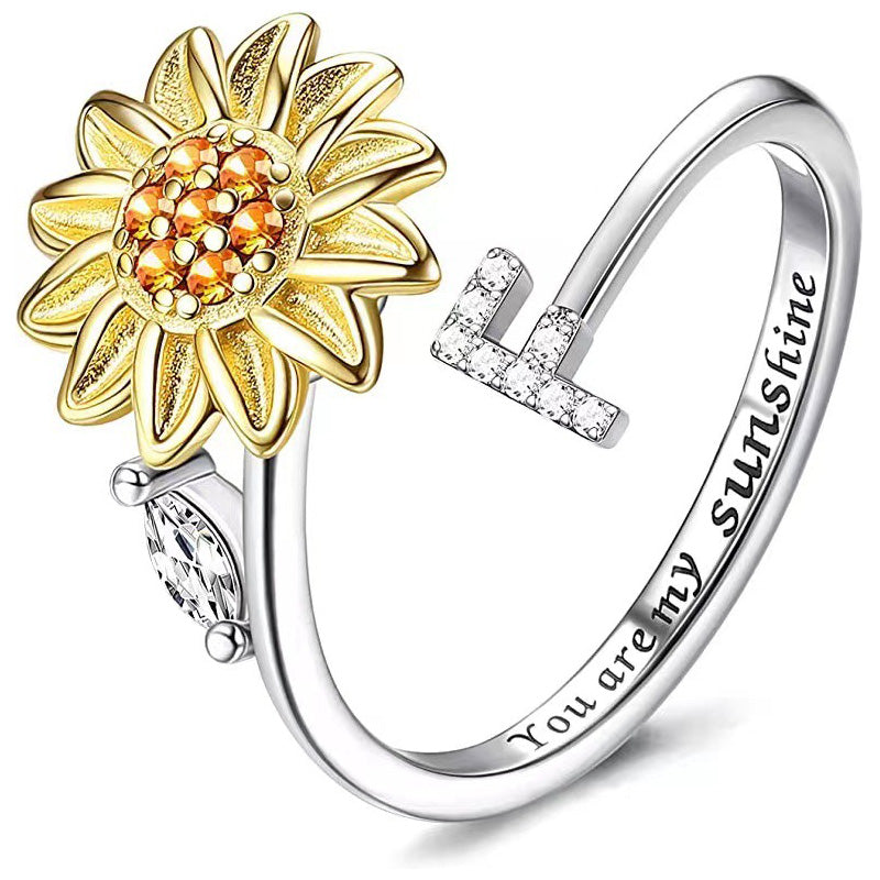 Justerbar Spinner Sunflower Alphabet Ring