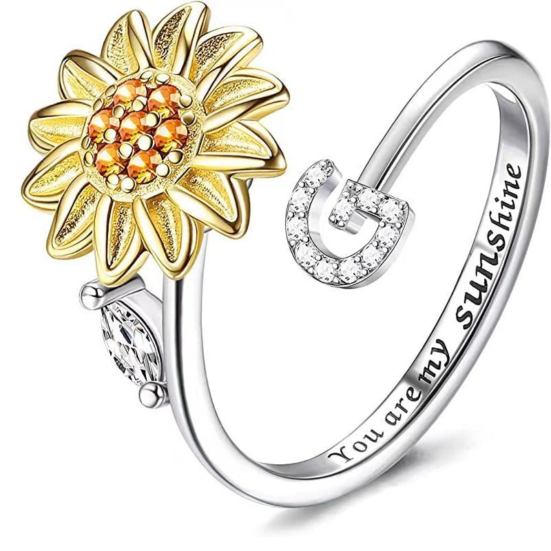 Justerbar Spinner Sunflower Alphabet Ring