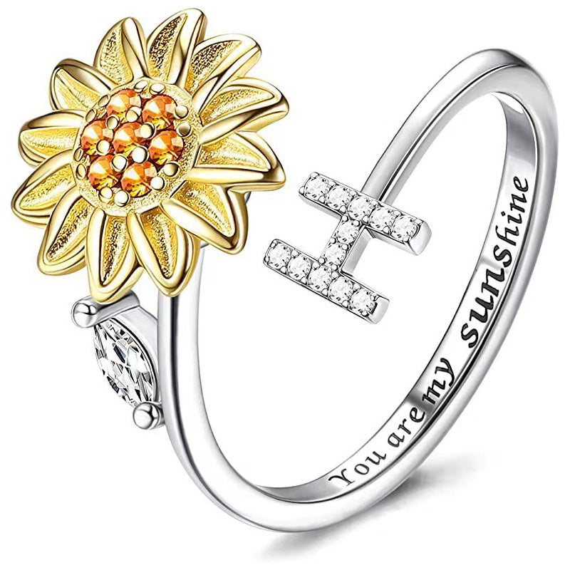 Justerbar Spinner Sunflower Alphabet Ring