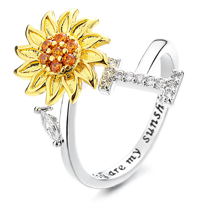 Justerbar Spinner Sunflower Alphabet Ring