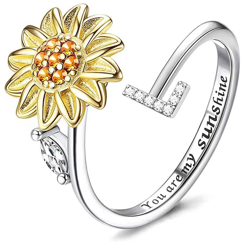 Justerbar Spinner Sunflower Alphabet Ring