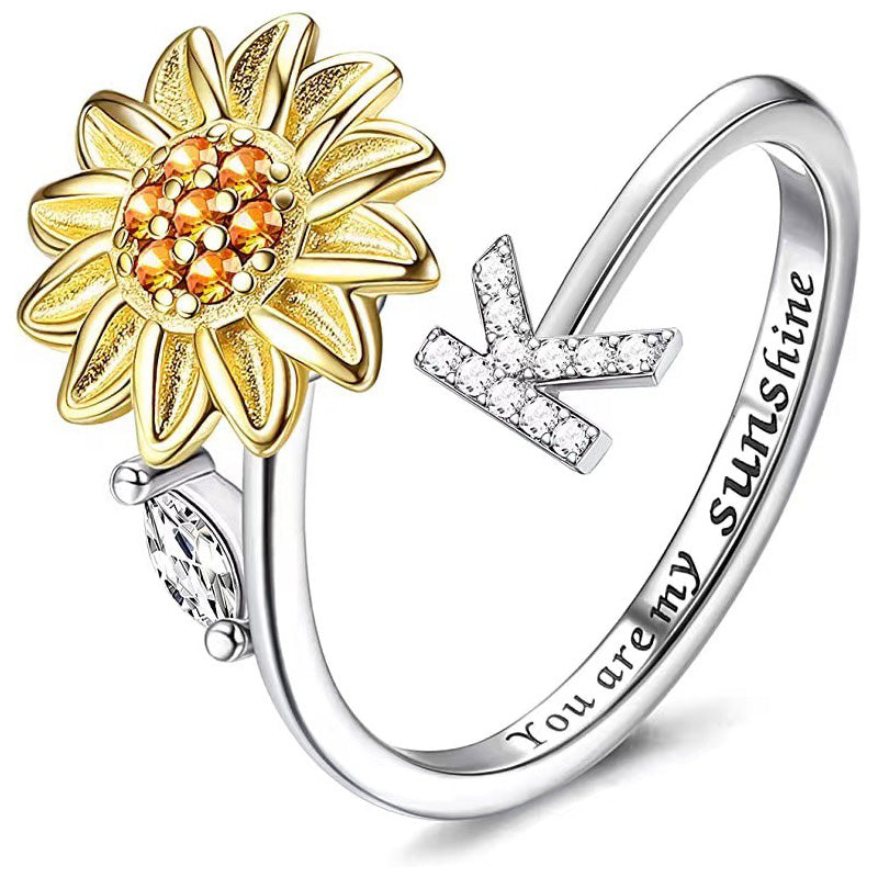Justerbar Spinner Sunflower Alphabet Ring