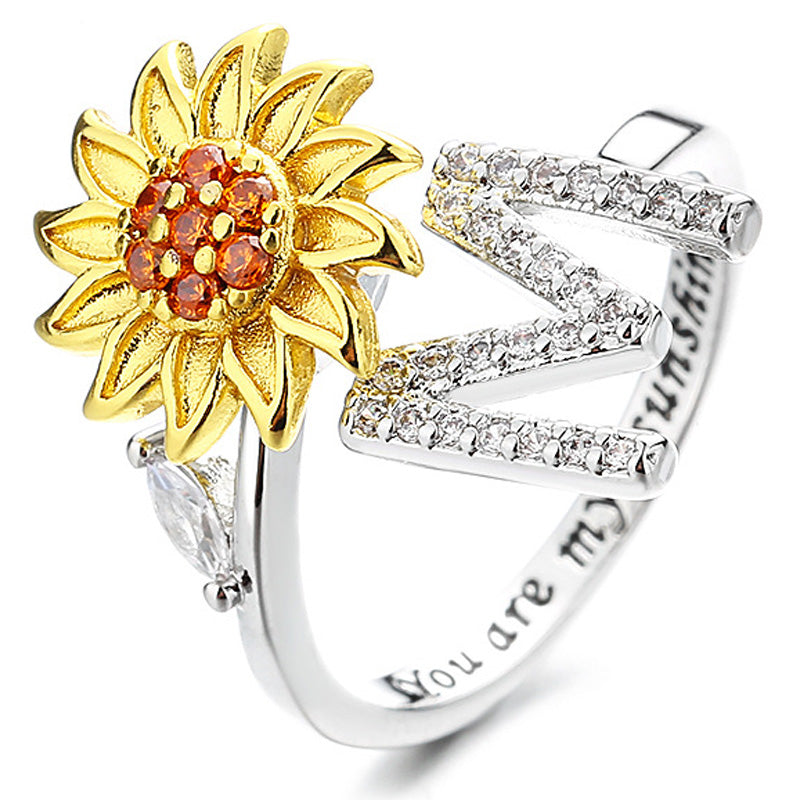 Justerbar Spinner Sunflower Alphabet Ring