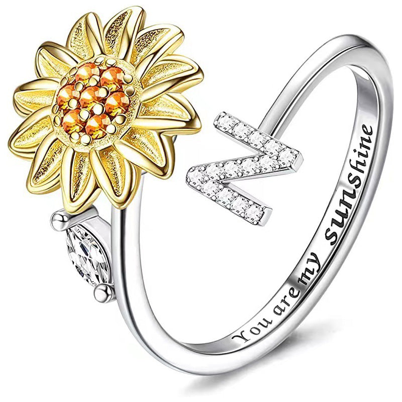 Justerbar Spinner Sunflower Alphabet Ring