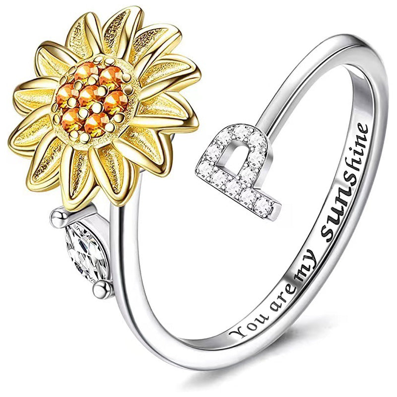 Justerbar Spinner Sunflower Alphabet Ring