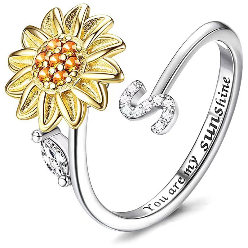 Justerbar Spinner Sunflower Alphabet Ring