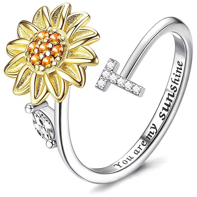 Justerbar Spinner Sunflower Alphabet Ring
