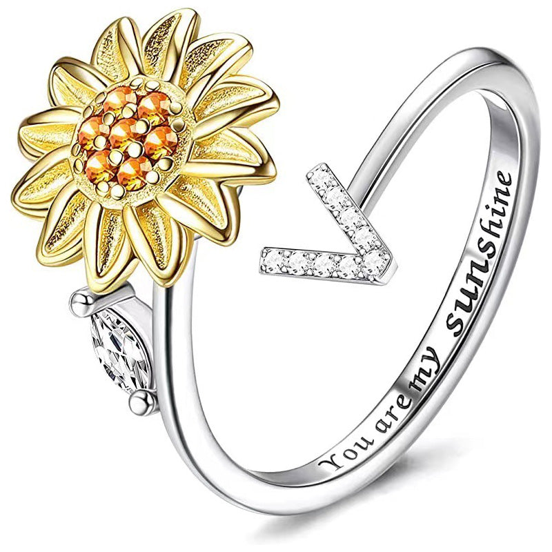 Justerbar Spinner Sunflower Alphabet Ring