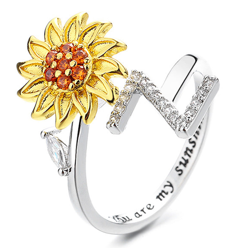 Justerbar Spinner Sunflower Alphabet Ring