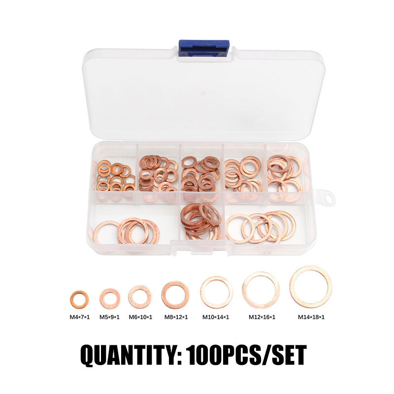 đ100/200 PCS Koppar platt bricka sortiment kit