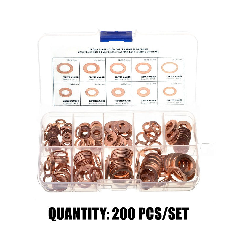 đ100/200 PCS Koppar platt bricka sortiment kit